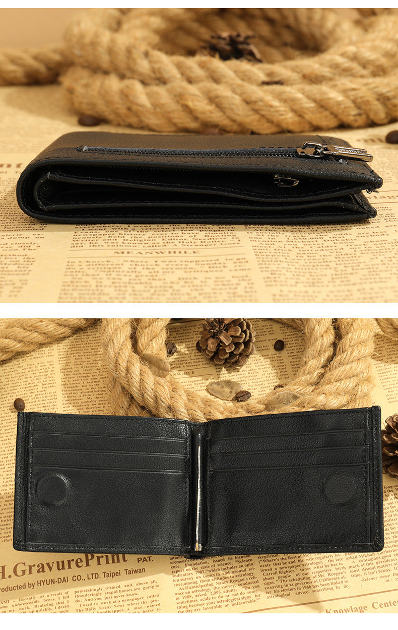 Men's short wallet cowhide magnetic snap anti-theft brush RFID coin card holder card bag wallet for men 