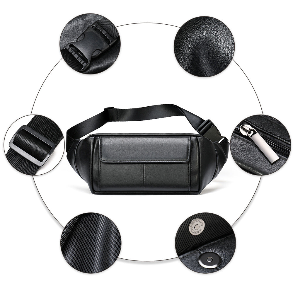 Men's Bust Bag Sheepskin Genuine Leather Sports Multifunctional Men's Waist Bag 