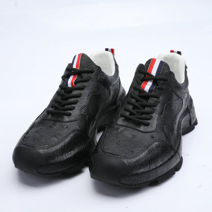 Ostrich leather genuine leather men's sneakers fashion casual shoes in-heel men's shoes 