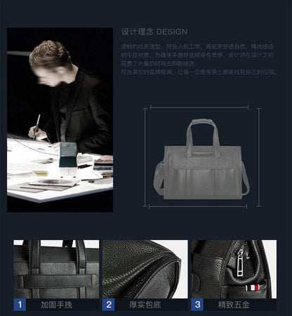 Men's Briefcase Genuine Cowhide Leather Computer Bag Business Large Capacity Handbag Crossbody Bag 