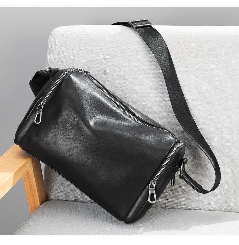 Men's shoulder bag Genuine cowhide leather cylindrical fashion casual large capacity crossbody bag for men 