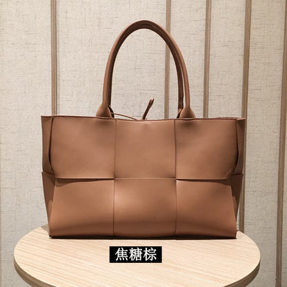 Women's Handbag Genuine Leather Tote Bag Large Capacity Shoulder Bag Crossbody Back String Tape Fashion