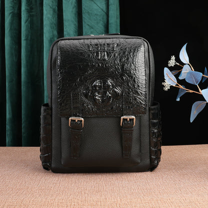Crocodile bone skin and cowhide genuine leather men's backpack high quality business commuting casual outdoor travel computer bag 