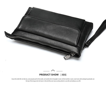 Men's Clutch Bag Genuine Cowhide Leather Vintage Large Capacity DIY Men's Wrist Bag Handbag 