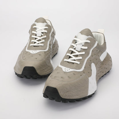 Men's Shoes Made of Ostrich Skin Genuine Leather Men's Shoes In-Heel Anti-Slip Fashion Casual Sneakers 
