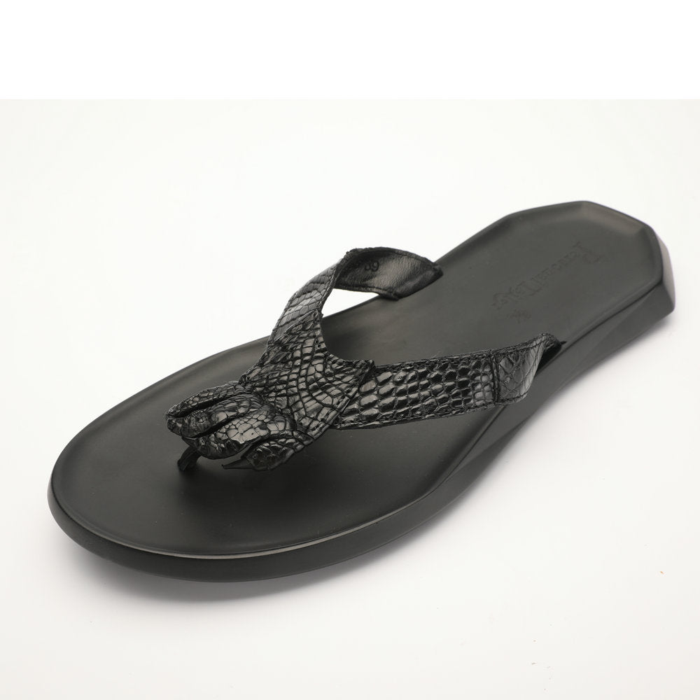 Crocodile Skin Claw Genuine Leather Slip Flop Summer Fashion Outdoor Anti-Slip Men's Slippers Men Sandals 