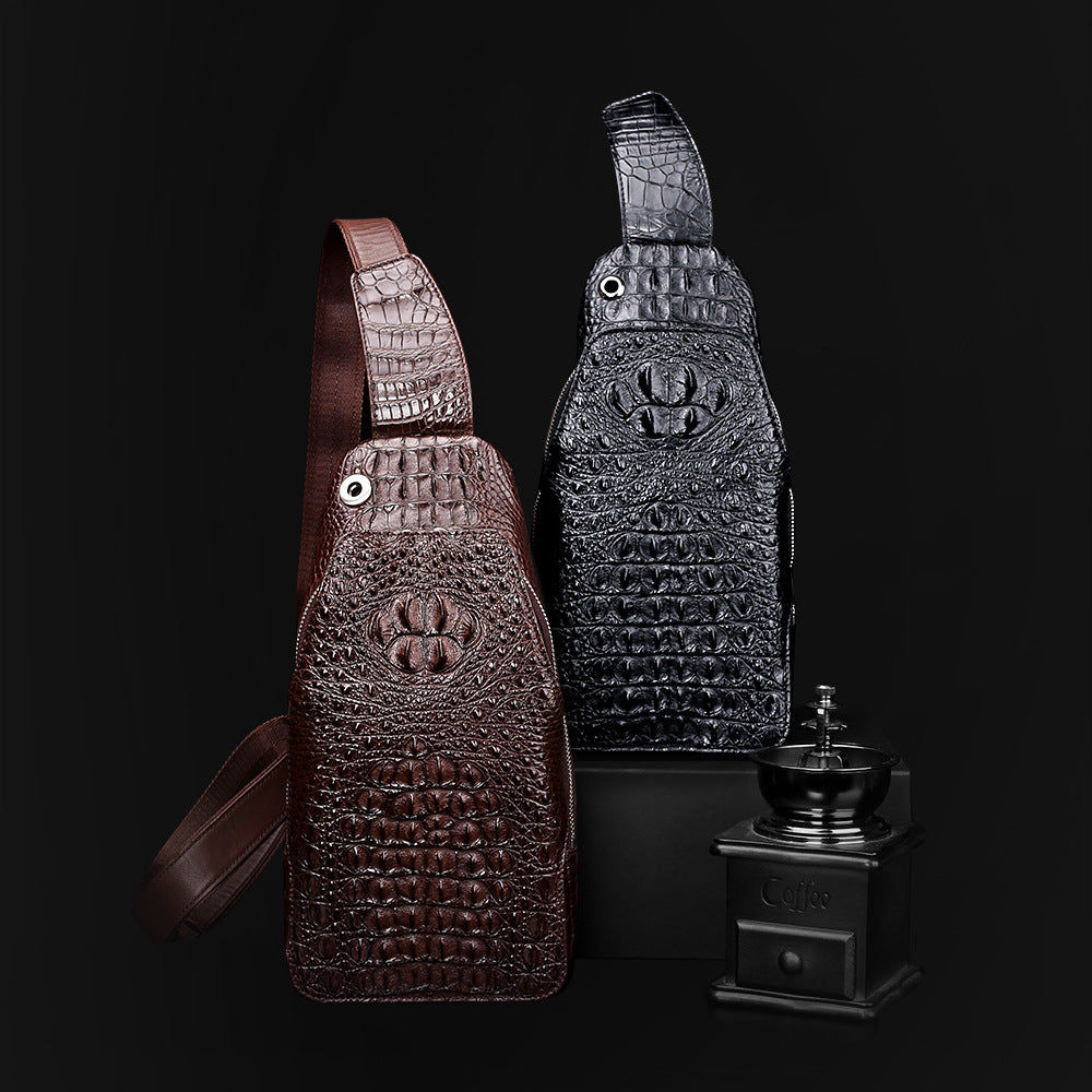 Crocodile bone skin bust bag genuine leather men's bag casual luxury crossbody bag 