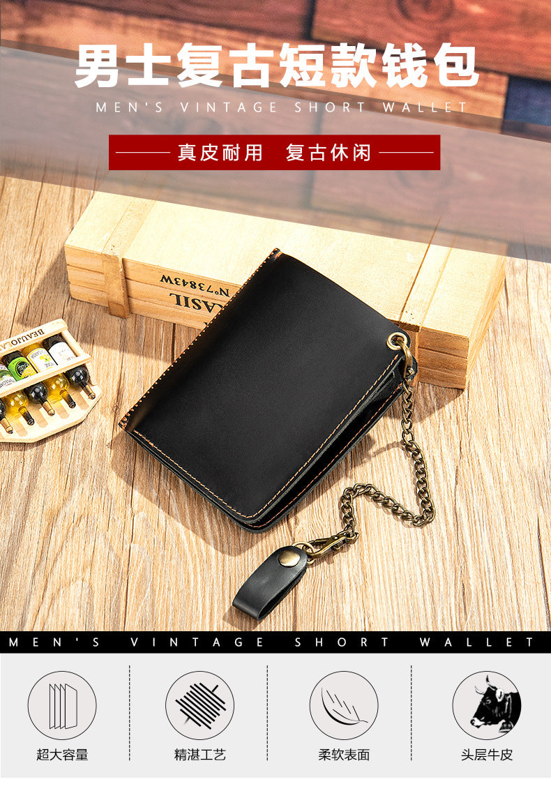 Men's short wallet genuine cowhide leather aluminum alloy automatic pop-up card bag RFID anti-theft brush wallet for men 