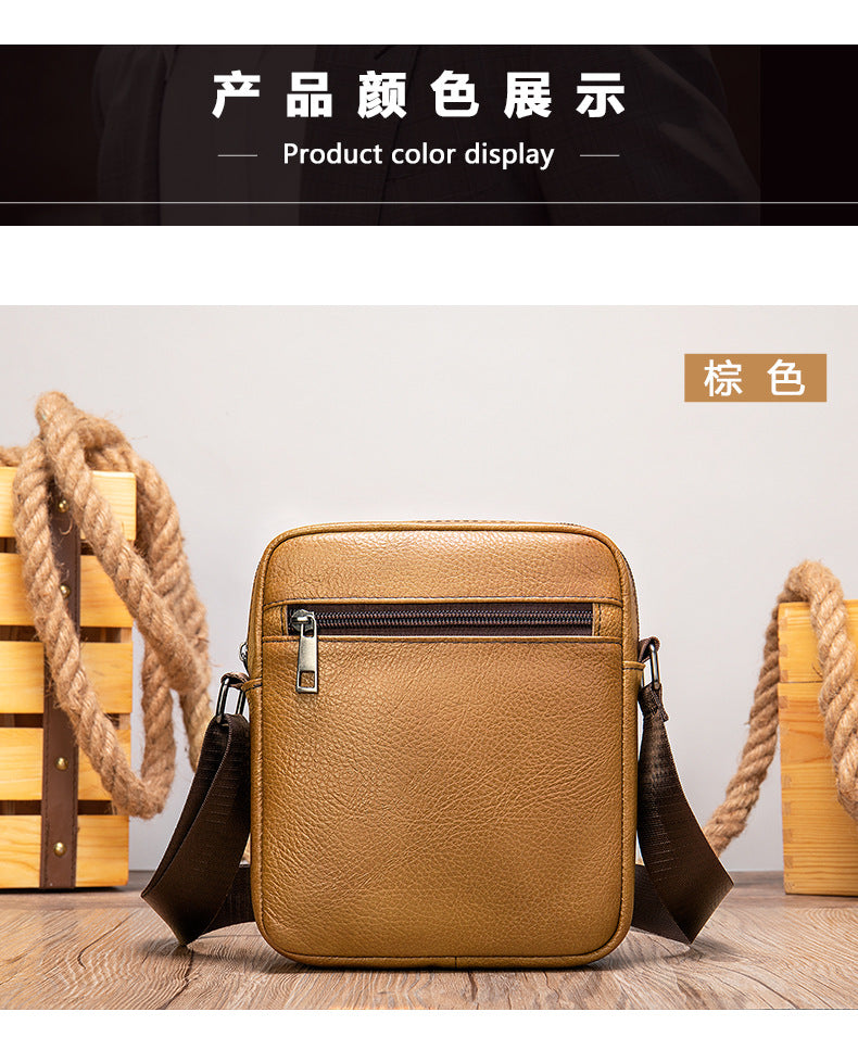Men's shoulder bag Genuine cowhide leather business commuter lychee pattern crossbody bag for men 