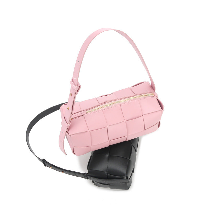Genuine Leather Ladies Underarm Bag Handbag Zipper Bag Weaving Bag Fashion