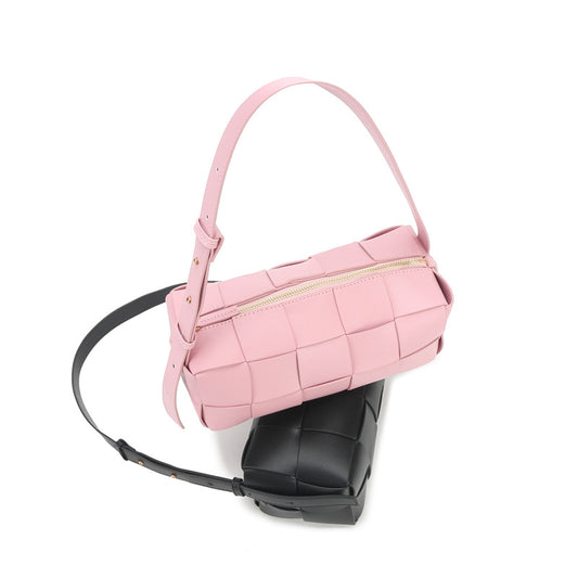 Genuine Leather Ladies Underarm Bag Handbag Zipper Bag Weaving Bag Fashion