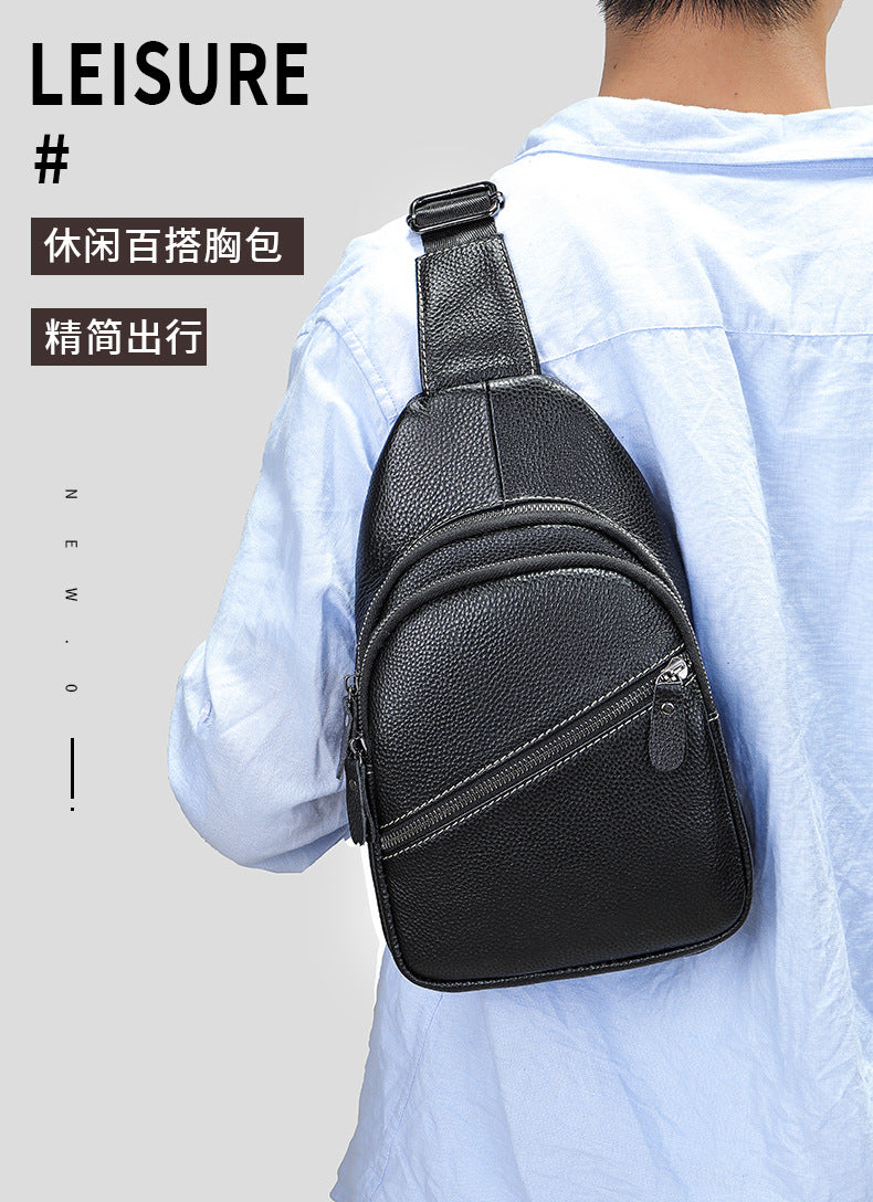 Men's Bust Bag Genuine Cowhide Leather Casual Fashion Men's Crossbody Bag Shoulder Bag 