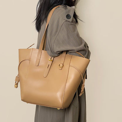 Women's Handbag Genuine Leather Shoulder Bag Large Capacity Goes with Anything Tote Bucket Bucket Bag Casual