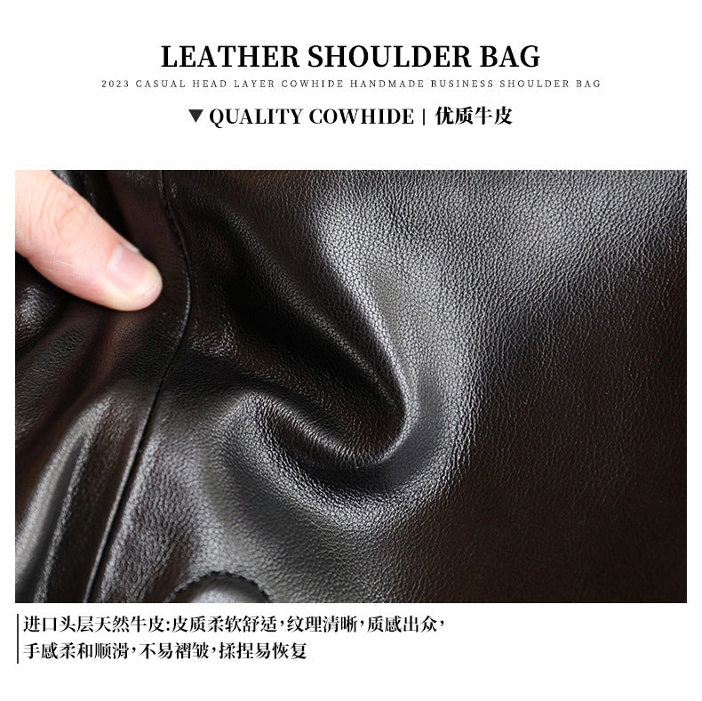 Men's Shoulder Bag Genuine Cowhide Leather Fashion Sports Crossbody Bag for Men 