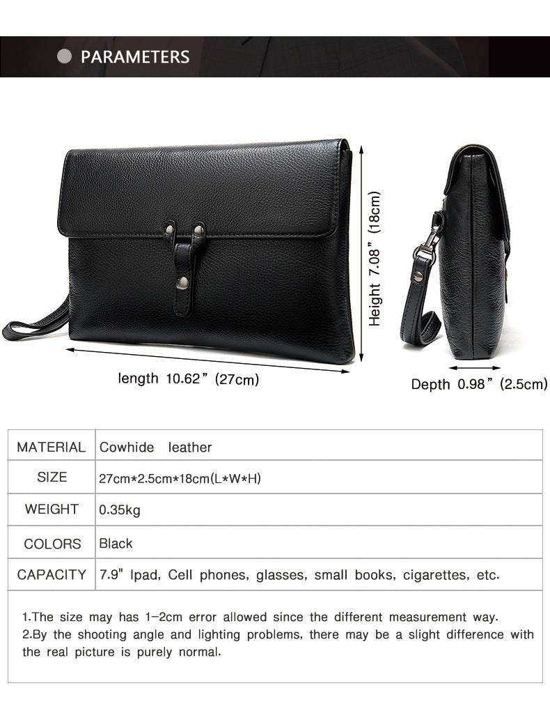 Men's Clutch Bag Cowskin Business Large Capacity Handbag for Men 