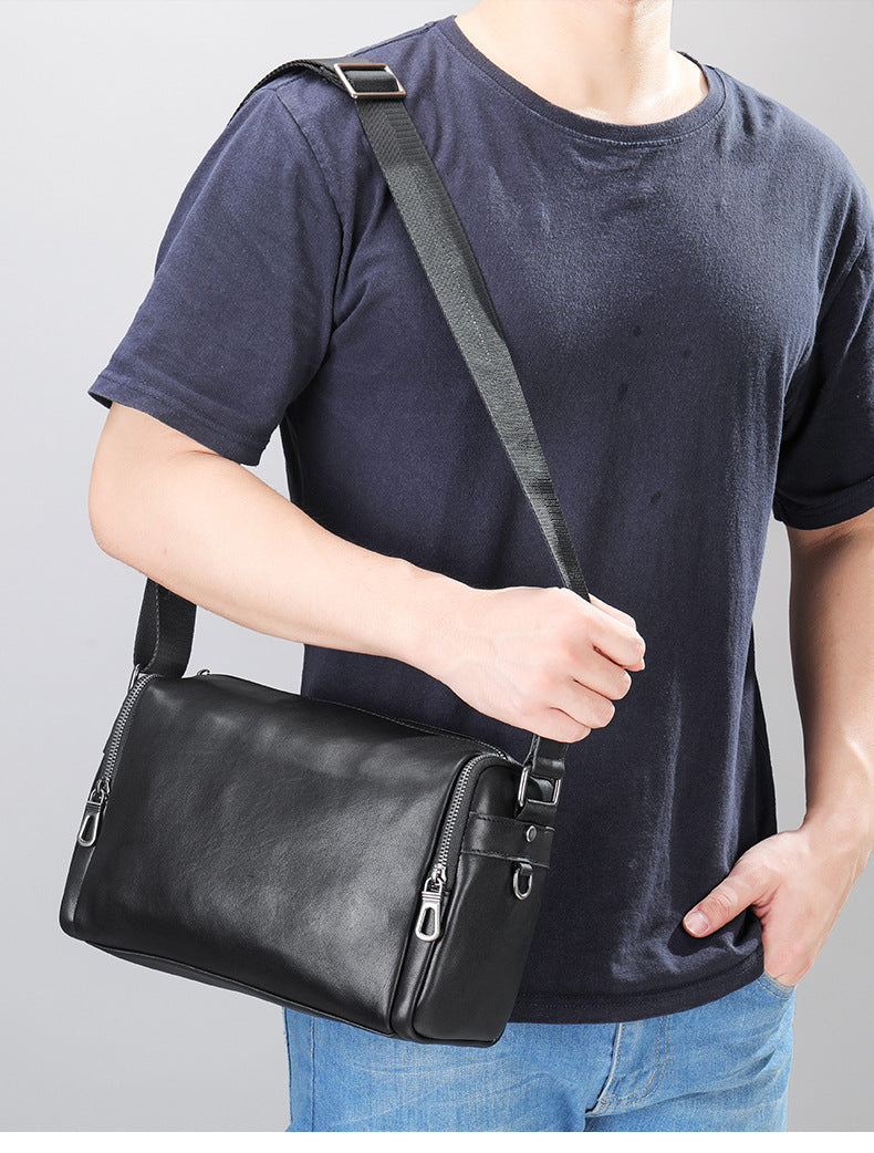Men's shoulder bag Genuine cowhide leather cylindrical fashion casual large capacity crossbody bag for men 