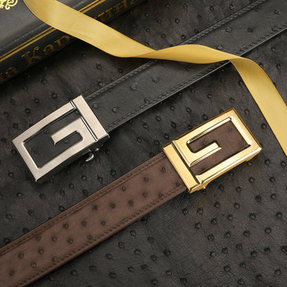 Ostrich Skin Genuine Leather Men's Belt Automatic Buckle Stainless Steel Buckle Width 3.4cm Fashion Belt for Men 