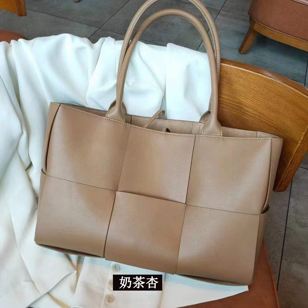 Women's Handbag Genuine Leather Tote Bag Large Capacity Shoulder Bag Crossbody Back String Tape Fashion