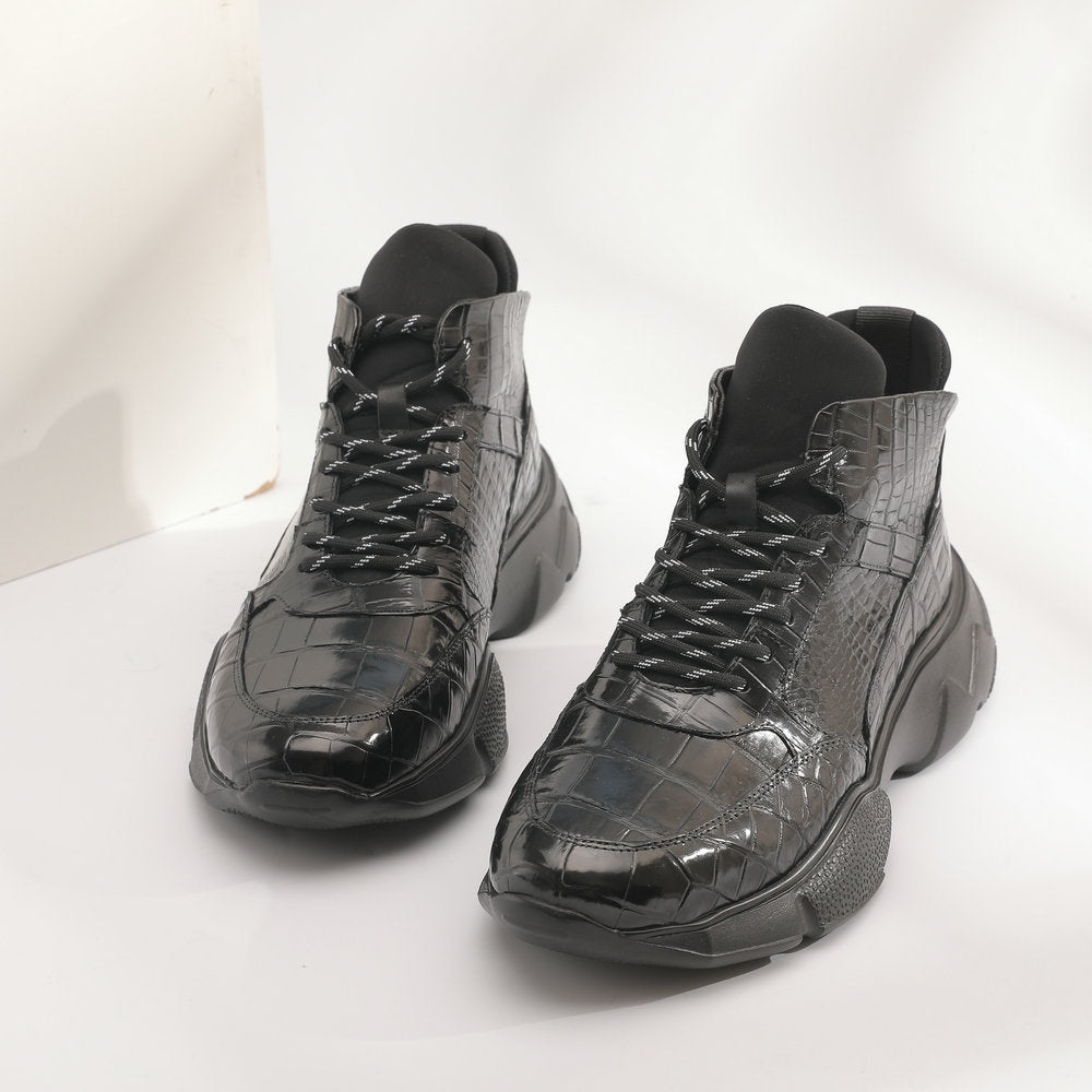Crocodile Belly Skin Men's Short Boots Fashion Casual Platform Shoes Men's Shoes 