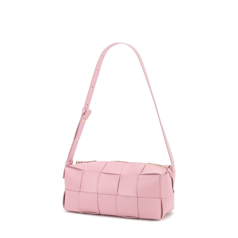 Genuine Leather Ladies Underarm Bag Handbag Zipper Bag Weaving Bag Fashion
