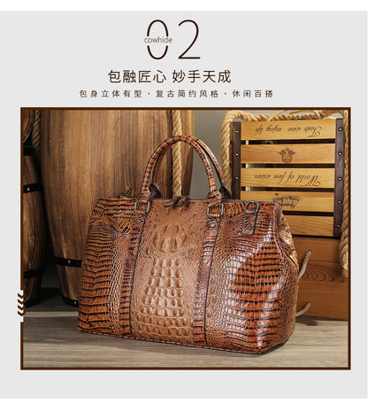 Men's Handbag Crocodile Crest Cow Leather Unisex Travel Bag Short Distance Business Luggage Bag 