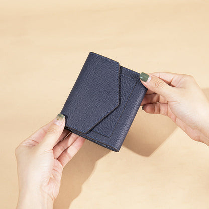 Men's short wallet, genuine cowhide leather, casual lychee pattern, coin, card bag, unisex wallet 
