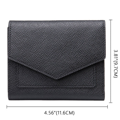 Men's short wallet, genuine cowhide leather, casual lychee pattern, coin, card bag, unisex wallet 