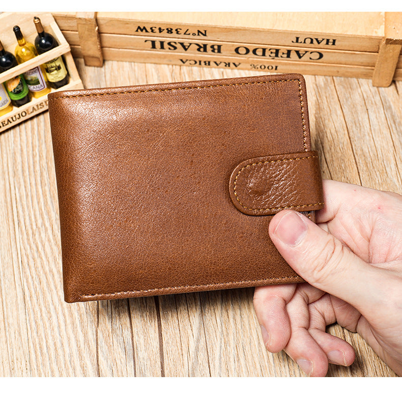 Men's short wallet cowhide RFID card holder business large capacity clutch bag retro wallet 