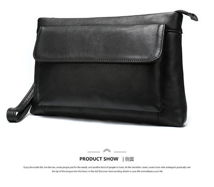 Men's Clutch Bag Genuine Cowhide Leather Vintage Large Capacity DIY Men's Wrist Bag Handbag 