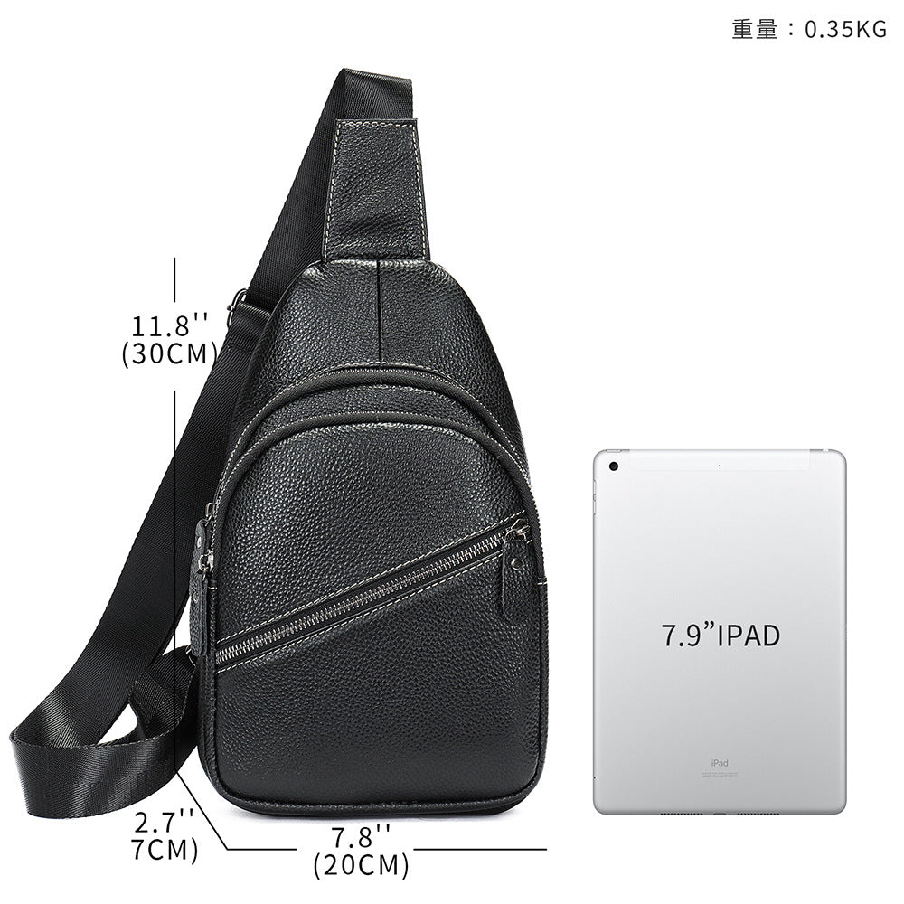Men's Bust Bag Genuine Cowhide Leather Casual Fashion Men's Crossbody Bag Shoulder Bag 