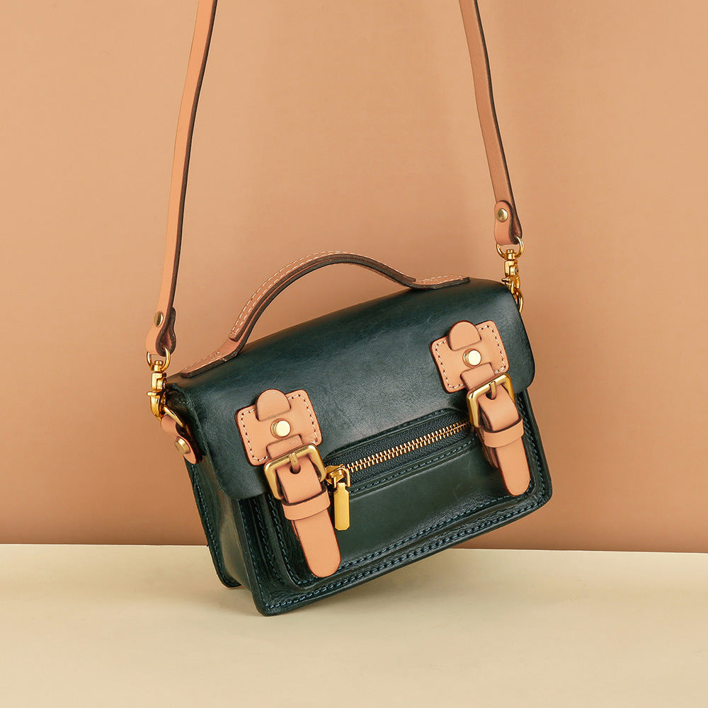 Women's Cowhide Gyukawa Pouch Luxury Mini Shoulder Bag Genuine Leather Crossbody Bag Retro