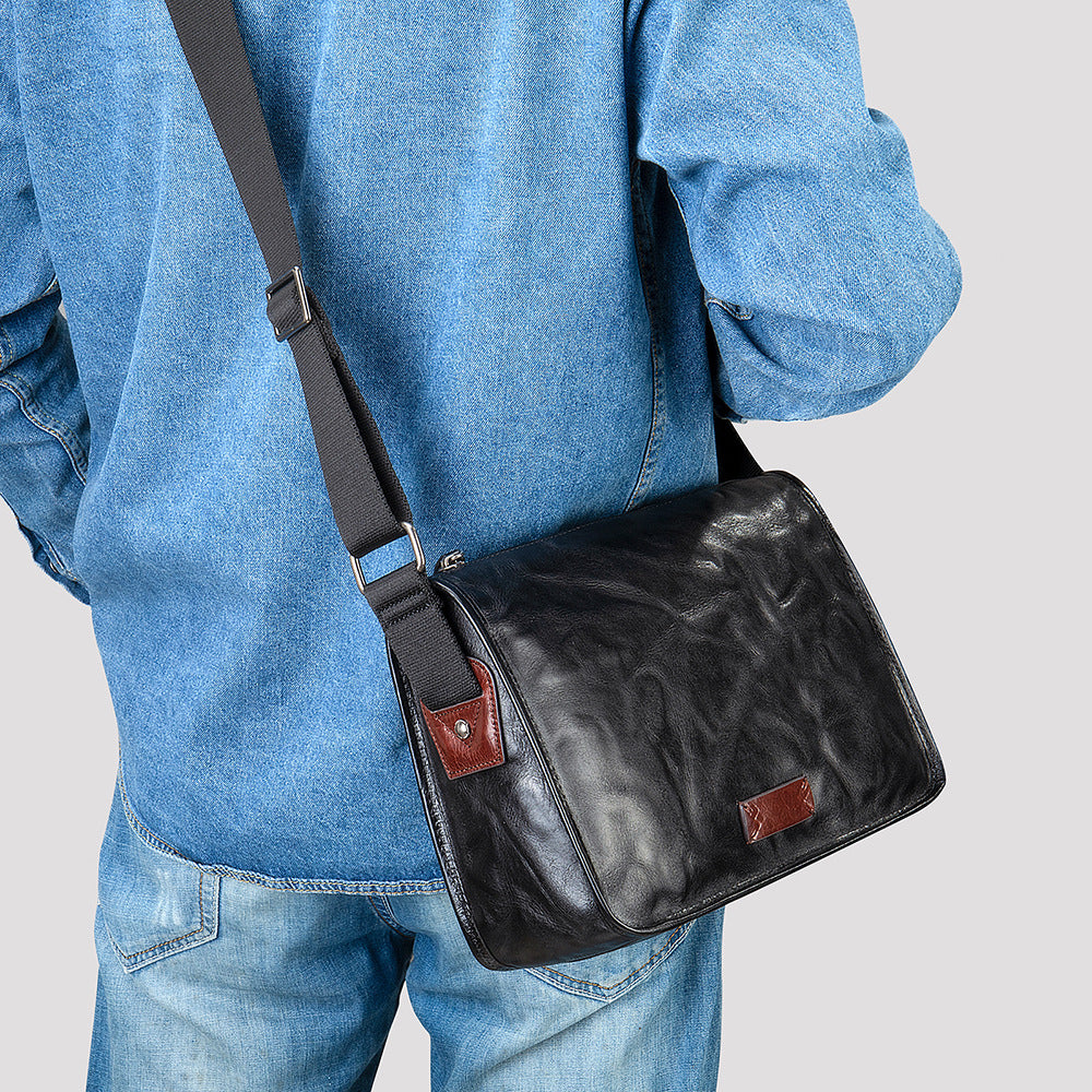 Men's Shoulder Bag Genuine Cowhide Leather Fashion Hand-held Crossbody Bag for Men 
