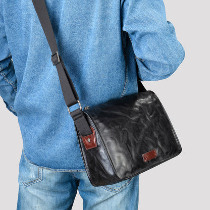 Men's Shoulder Bag Genuine Cowhide Leather Fashion Hand-held Crossbody Bag for Men 