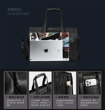 Men's Briefcase Genuine Cowhide Leather Computer Bag Business Large Capacity Handbag Crossbody Bag 