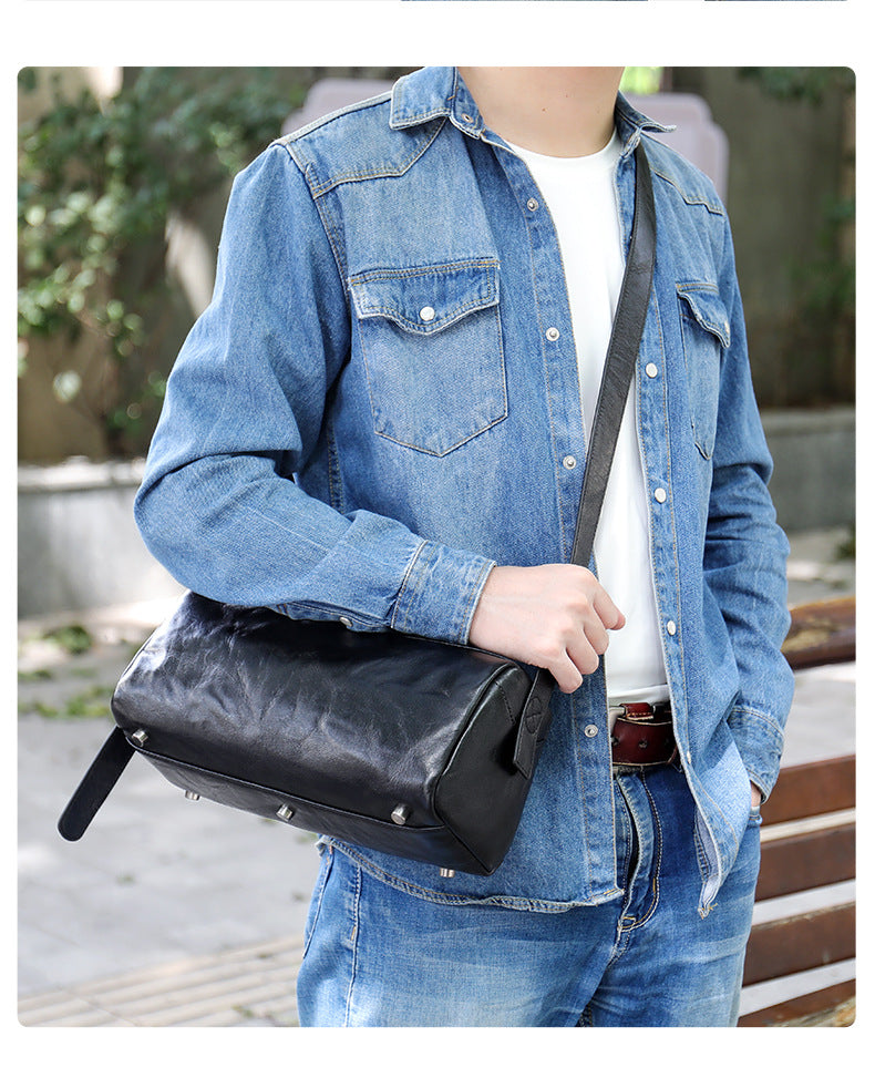 Men's Shoulder Bag Made of Genuine Cowskin Leather with Hand-held Crest High Quality Luxury Fashion Crossbody Bag for Men 