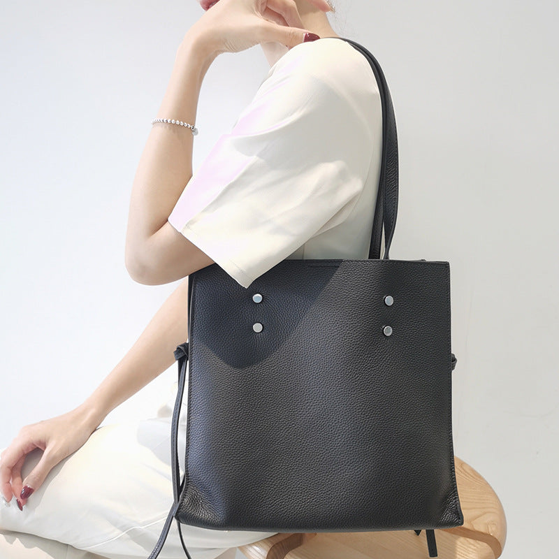 Cowhide women shoulder bag large capacity crossbody bag temperament zipper simple shoulder bag