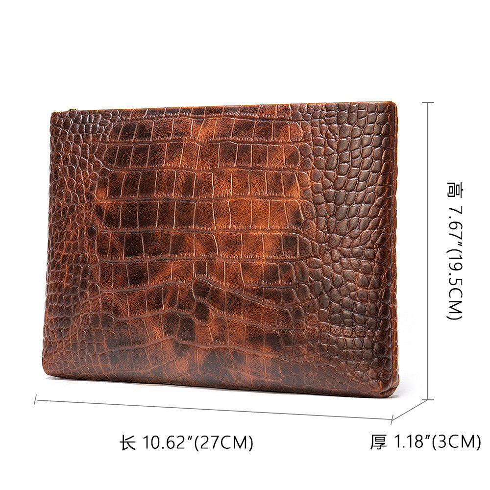 Men's Clutch Bag Business Crocodile Crest Cow Leather Handbag for Men 