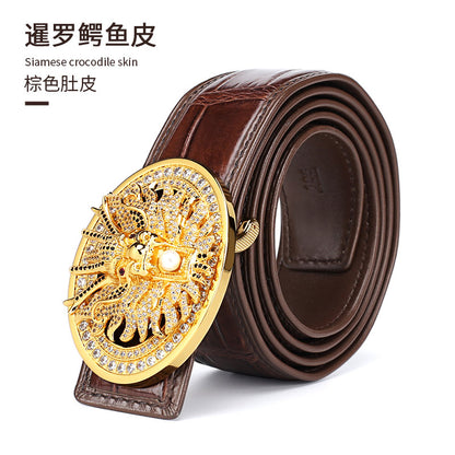 Men's Belt Siamese Crocodile Skin Genuine Leather Smooth Buckle Business Casual Men's Belt 