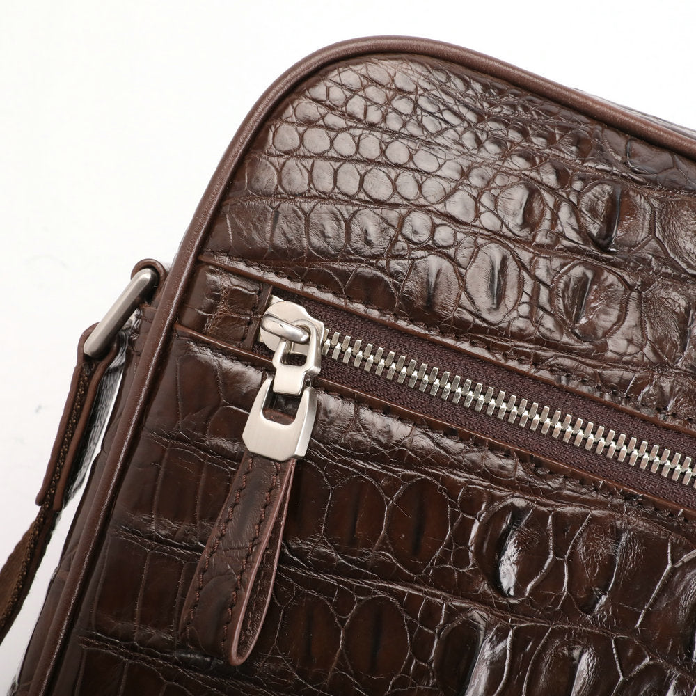 Siamese crocodile skin shoulder bag genuine leather business trip office business crossbody men's bag 