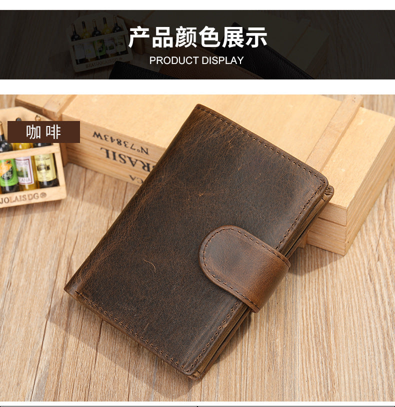 Men's short wallet cowhide genuine leather retro clutch bag card bag men's wallet 