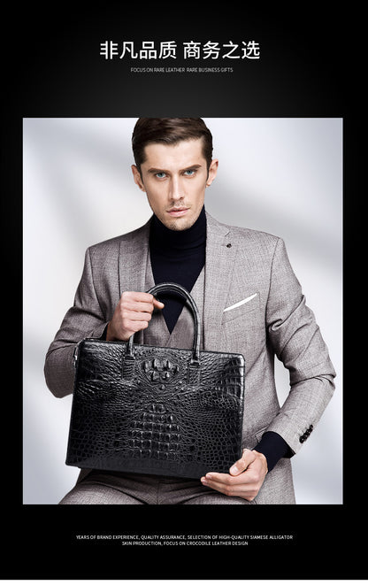 Siamese crocodile bone skin men's briefcase handbag anti-theft security lock genuine leather luxury business bag handbag 