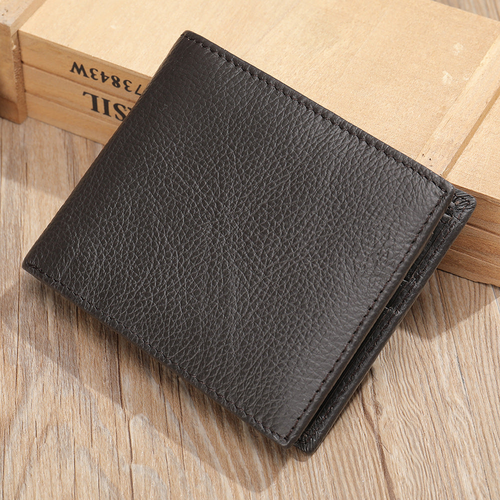 Men's short wallet made of genuine cowhide leather bifold folding DIY handmade wallet men's wallet 