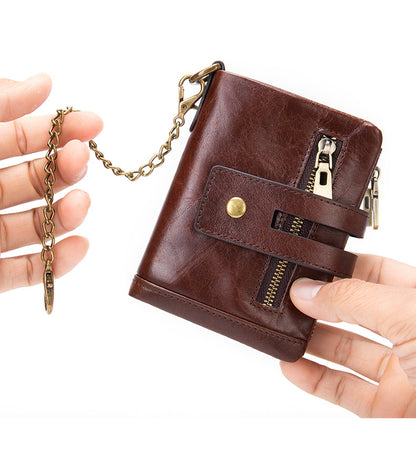 Men's short wallet made of genuine cowhide leather with multi-functional zipper and card bag wallet for men 