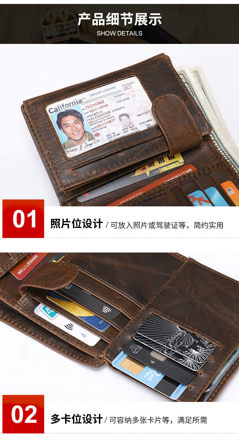 Men's short wallet cowhide genuine leather retro clutch bag card bag men's wallet 