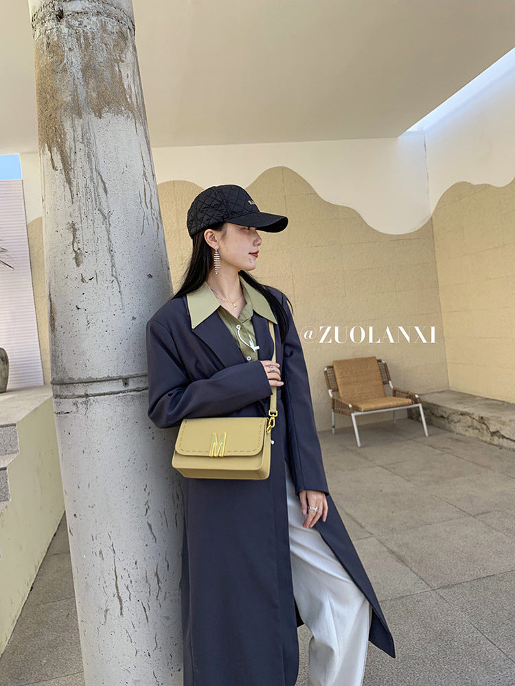 Women's genuine leather bag, cowhide wide shoulder bag, diagonal bag, goes with anything, fashion