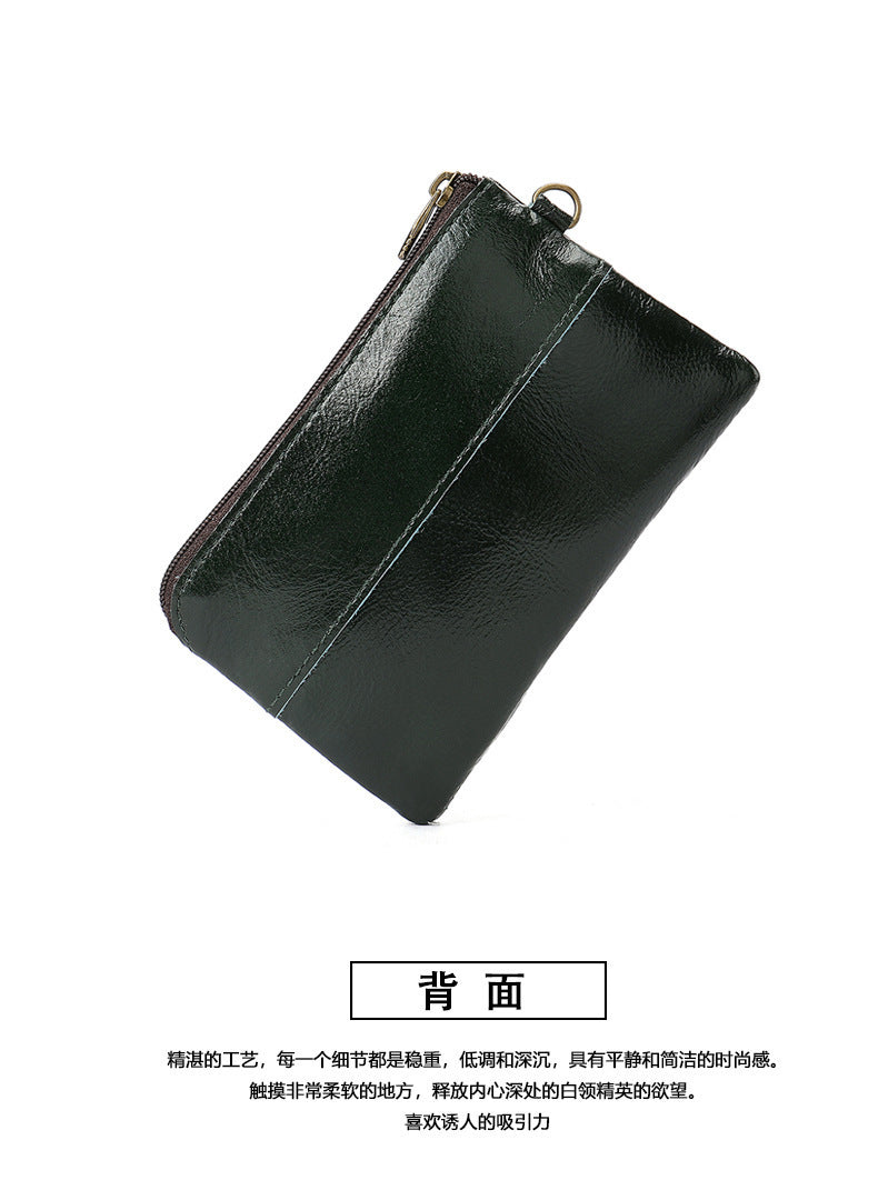 Men's Wallet Cow Leather Retro Casual Zipper Large Capacity Men's Wallet Coin Bag 