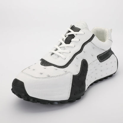 Men's Shoes Made of Ostrich Skin Genuine Leather Men's Shoes In-Heel Anti-Slip Fashion Casual Sneakers 