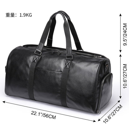 Men's Fitness Bag Genuine Cowhide Leather Dry/Wet Separate Short-distance Luggage Bag Men's Travel Bag Shoulder Bag 