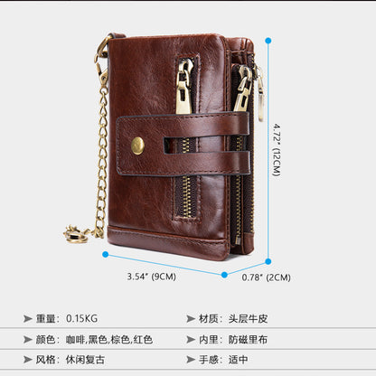 Men's short wallet made of genuine cowhide leather with multi-functional zipper and card bag wallet for men 