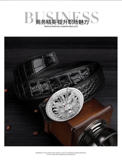 Men's Belt Siamese Crocodile Skin Genuine Leather Smooth Buckle Business Casual Men's Belt 